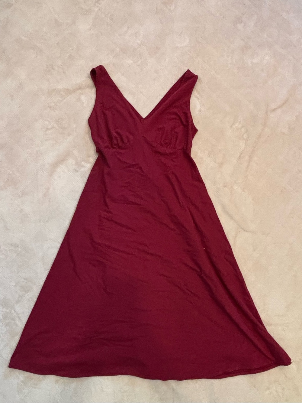 Sleeveless V-Neck Wine Red A-Line Dress